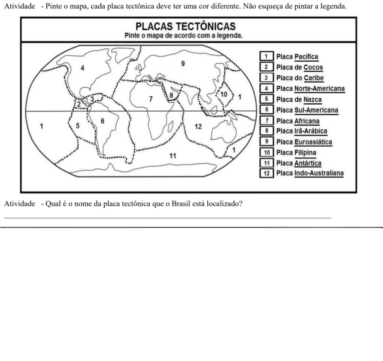 Atividade de Geografia – Placas Tectônicas – para imprimir